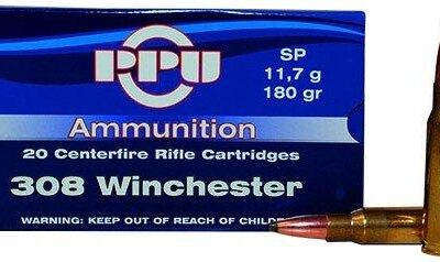 PPU Rifle Ammunition .308 Win 180 gr SP 2454 fps 20/ct