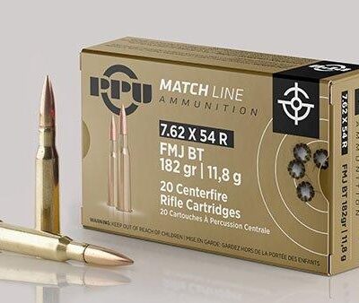 PPU Match Rifle Ammunition 7.62mm x 54R Match 182 gr FMJ-BT 2625 fps 20/ct