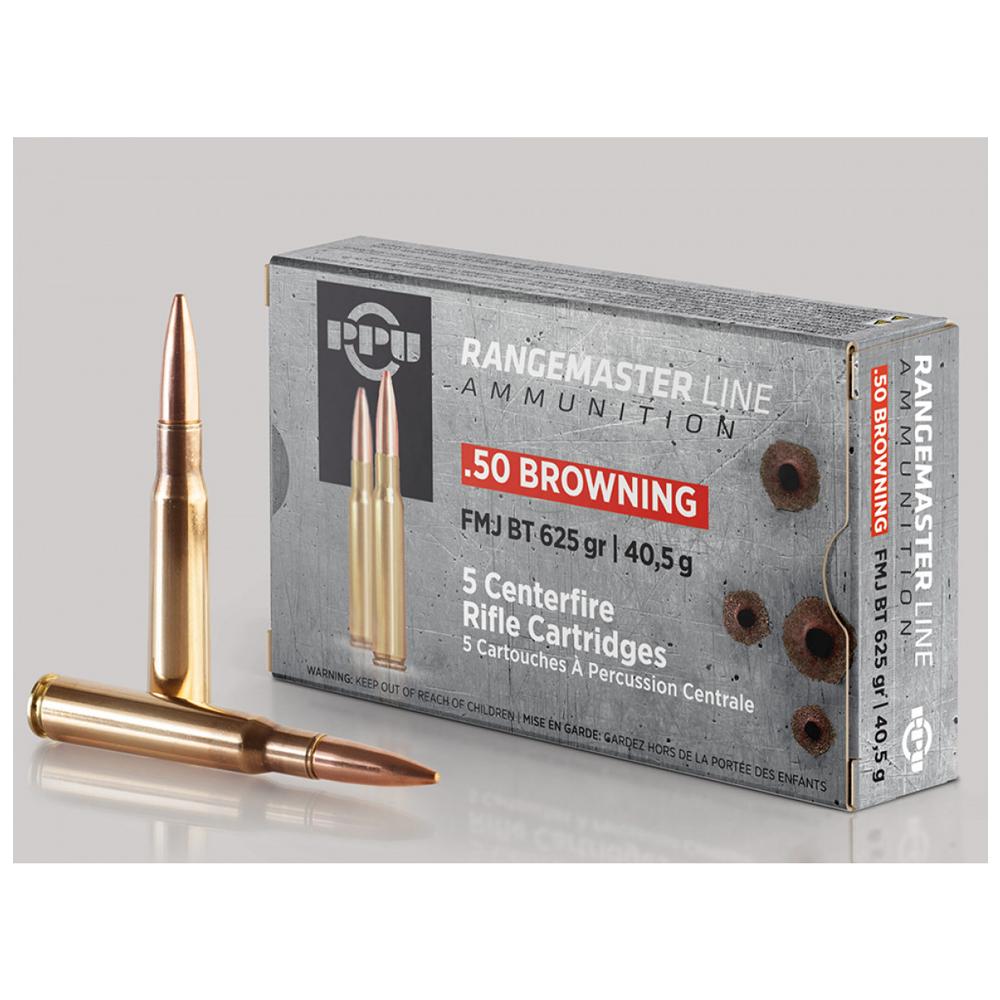 PPU Rangemaster Rifle Ammunition .50 BMG 625gr FMJ 2940 fps 5/ct