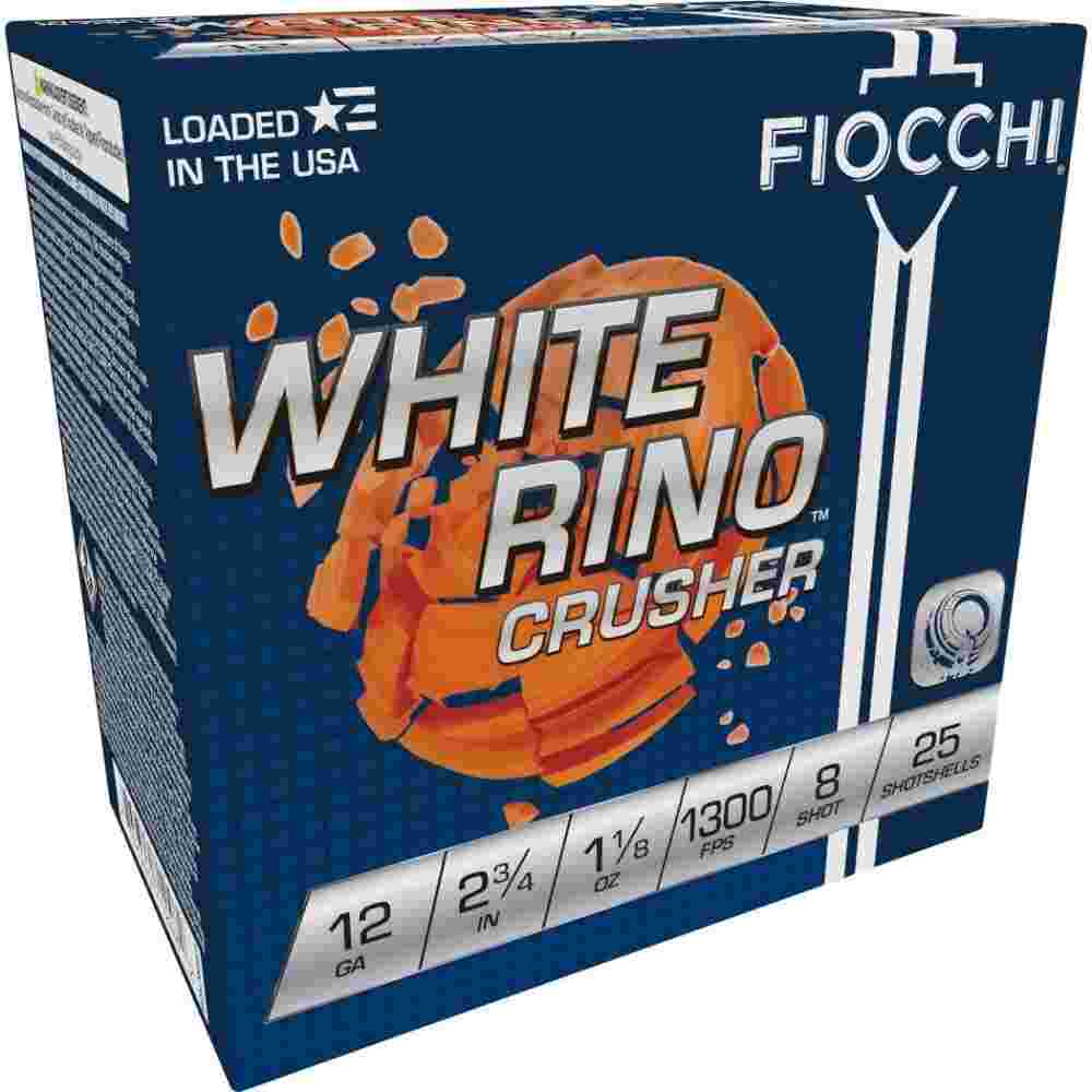 Fiocchi White Rino Crusher Shotshells 12 ga 2-3/4" 1-1/8oz 1300 fps #8 25/ct