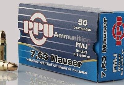 PPU Handgun Ammunition 7.63mm Mauser 85 gr FMJ 1510 fps 50/ct